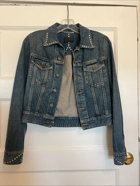 Saint Laurent Blue Denim Jacket with Black Leather Logo Patch